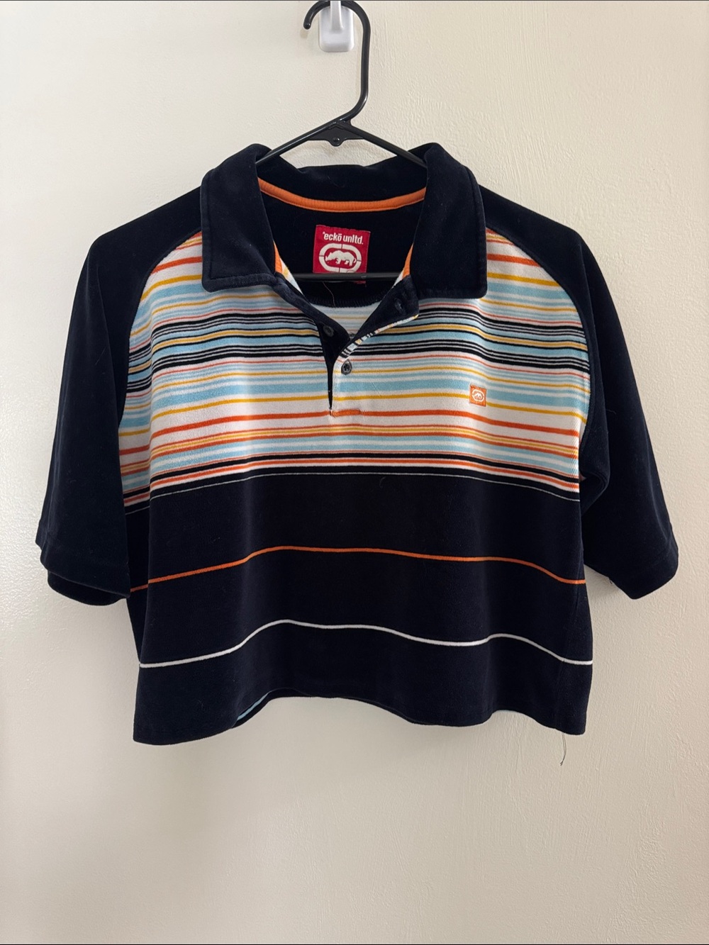 Ecko Ladies Unlimited Black Polo with Multicolor Stripes